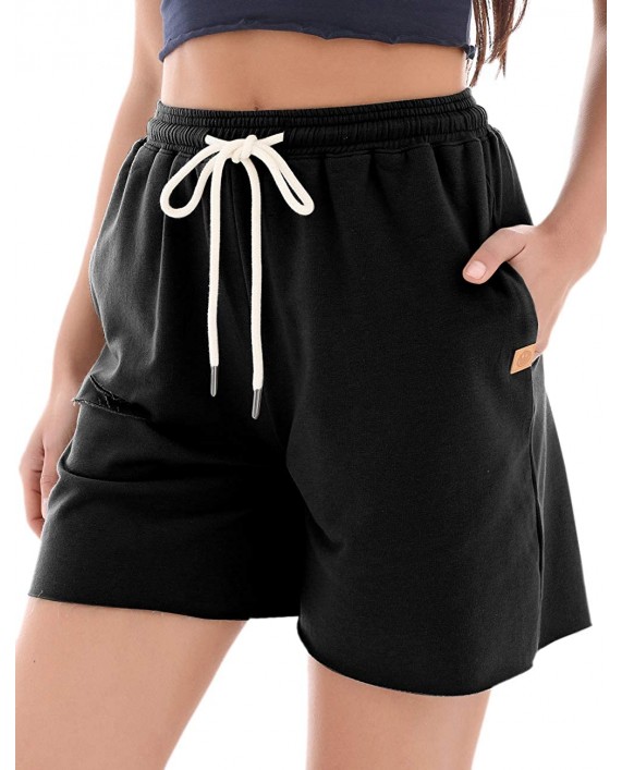 Women's Shorts Jersey Shorts Drawstring Casual Elastic Waist Pocketed 7 Long Shorts Hole Athletic Shorts for Women