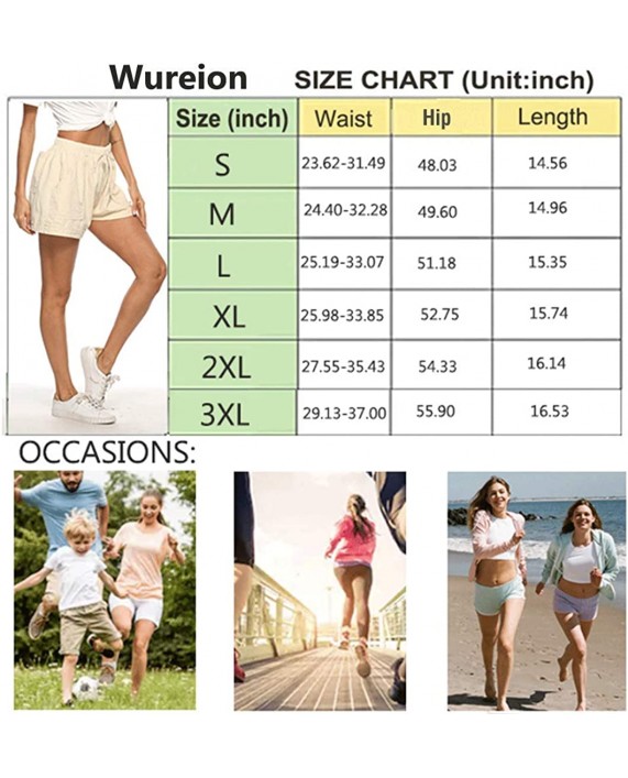 Wureion Women's Casual Cotton Elastic Waist Drawstring Summer Beach Shorts with Pockets at Women’s Clothing store