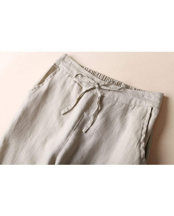 Yeokou Women's Casual Loose Solid Color Elastic Waist Cropped Linen Pants at Women’s Clothing store