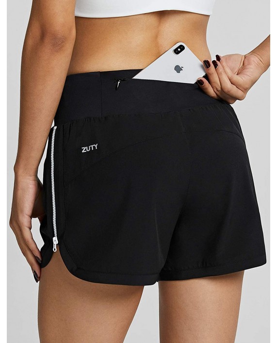 ZUTY Running Shorts for Women Quick Dry Athletic Workout Gym Shorts with Liner Zipper Pockets