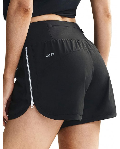 ZUTY Running Shorts for Women Quick Dry Athletic Workout Gym Shorts with Liner Zipper Pockets