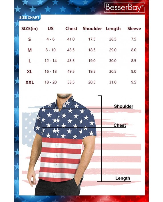 BesserBay Mens 4th of July American Flag Aloha Shirt Patriotic Button Down Hawaiian Shirt at Men’s Clothing store