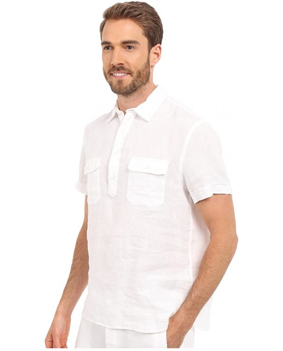 Perry Ellis Men's Short Sleeve Solid Linen Popover Shirt at Men’s Clothing store