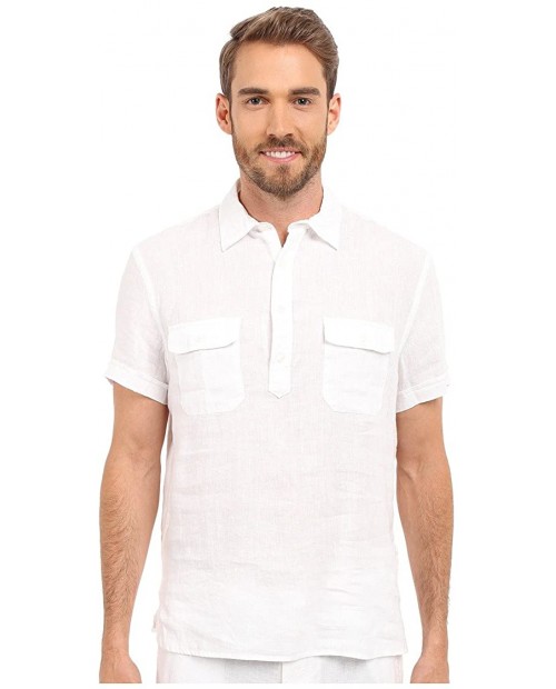 Perry Ellis Men's Short Sleeve Solid Linen Popover Shirt at Men’s Clothing store