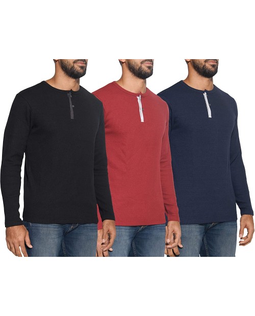 3 Pack Men's Henley Long Sleeve Fashion Casual Fit T-Shirts Cotton Heavyweight Outerwear at  Men’s Clothing store