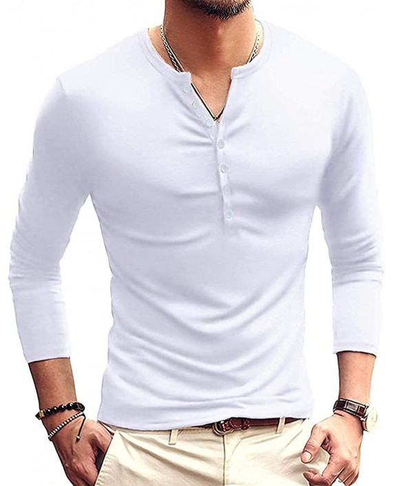 AITFINEISM Men's Casual Slim Fit Basic Henley Long Sleeve T-Shirts at Men’s Clothing store