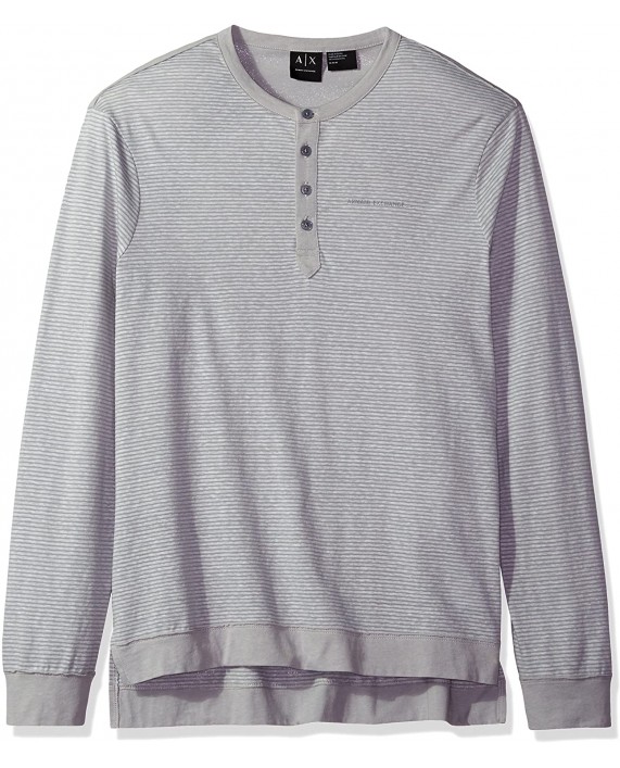 A|X Armani Exchange Men's Stripe Ls Henley Jersey Grey Medium at Men’s Clothing store