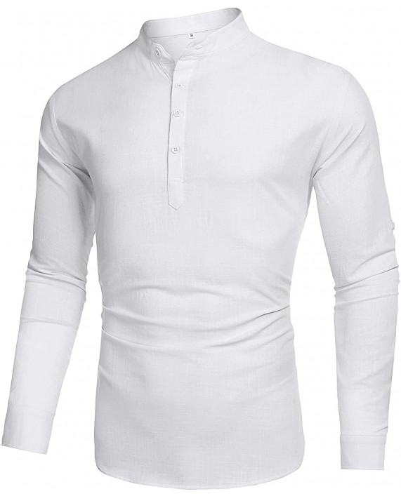Babioboa Men's Cotton Linen Henley Shirt Long Sleeve Basic Summer T-Shirt Band Collar Yoga Tops