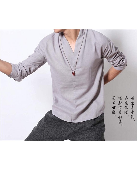 Cafuny Men's Casual Long Sleeve Solid Gentle Style Natural Linen Henley Popover Shirt at Men’s Clothing store