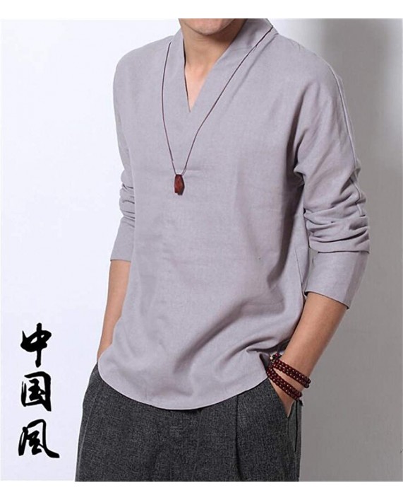 Cafuny Men's Casual Long Sleeve Solid Gentle Style Natural Linen Henley Popover Shirt at Men’s Clothing store