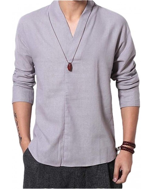 Cafuny Men's Casual Long Sleeve Solid Gentle Style Natural Linen Henley Popover Shirt at  Men’s Clothing store