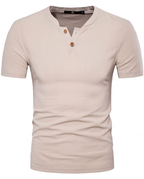 DELCARINO Men's Cotton Linen Henley Shirt Short Sleeve Summer Beach Casual T-Shirts at  Men’s Clothing store