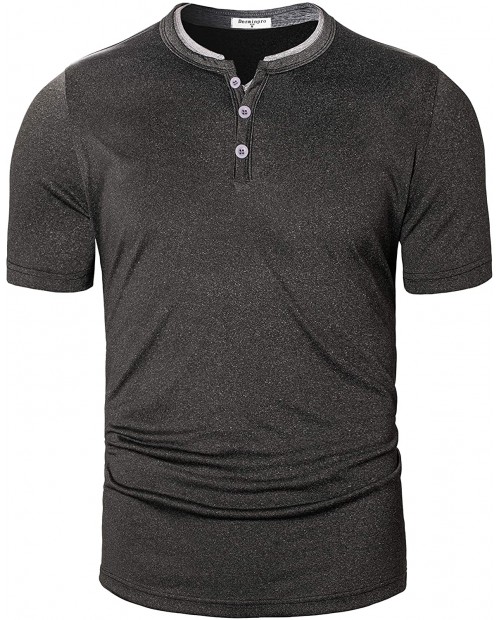 Derminpro Men's Quick Dry Casual Henley Collarless Golf Shirts Buttons Short Sleeve Sport T Shirt at Men’s Clothing store