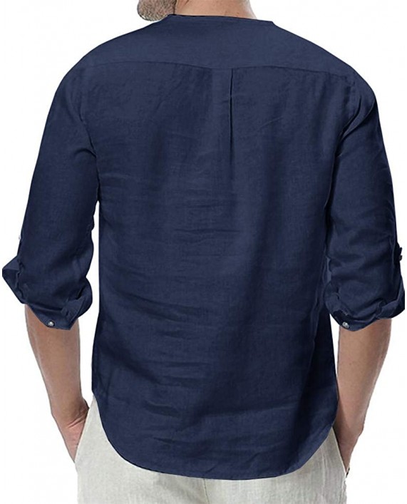 Enjoybuy Mens 3 4 Sleeve Henley Shirt Casual Linen Cotton Summer Loose Fit Beach Shirts at Men’s Clothing store