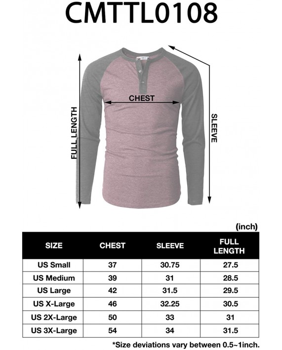 H2H Men Casual Slim Fit T-Shirt Long Sleeve Spandex Blended Henely T-Shirt |