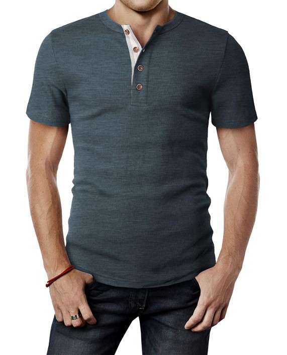 H2H Mens Casual Slim Fit Henley Shirts Short Sleeve Waffle Fabric at Men’s Clothing store