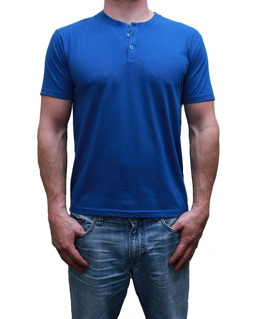 Henley Mens Short Sleeve TShirt with 3 Buttons Solid Classic Blue Small at  Men’s Clothing store