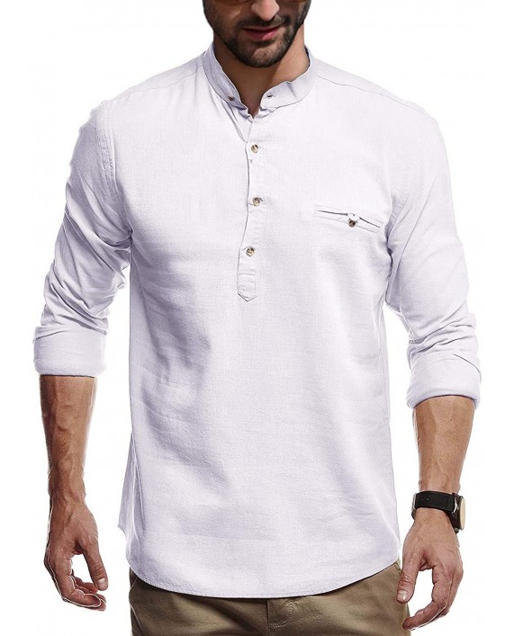 Hestenve Mens Long Sleeve Henley Shirt Summer Fishing Tee Loose Fit Yoga Beach Tops White at Men’s Clothing store
