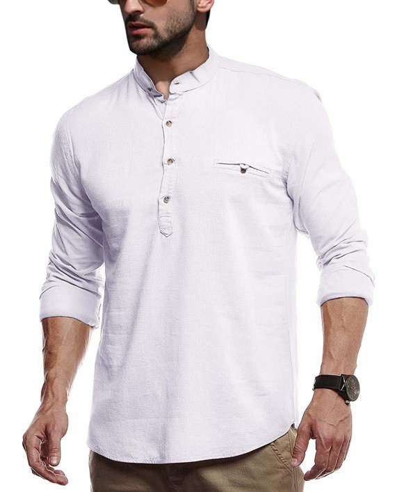 Hestenve Mens Long Sleeve Henley Shirt Summer Fishing Tee Loose Fit Yoga Beach Tops White at Men’s Clothing store