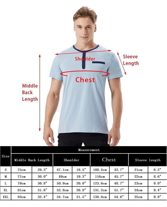 iClosam Mens Casual Slim Fit Short Sleeve Shirts Henley Pajama T-Shirts at Men’s Clothing store