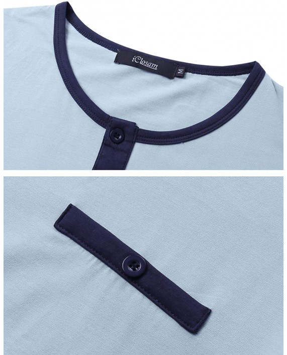iClosam Mens Long Sleeve Pajamas Shirt Top Slim Fit Shirts Henley Casual T-Shirts at Men’s Clothing store