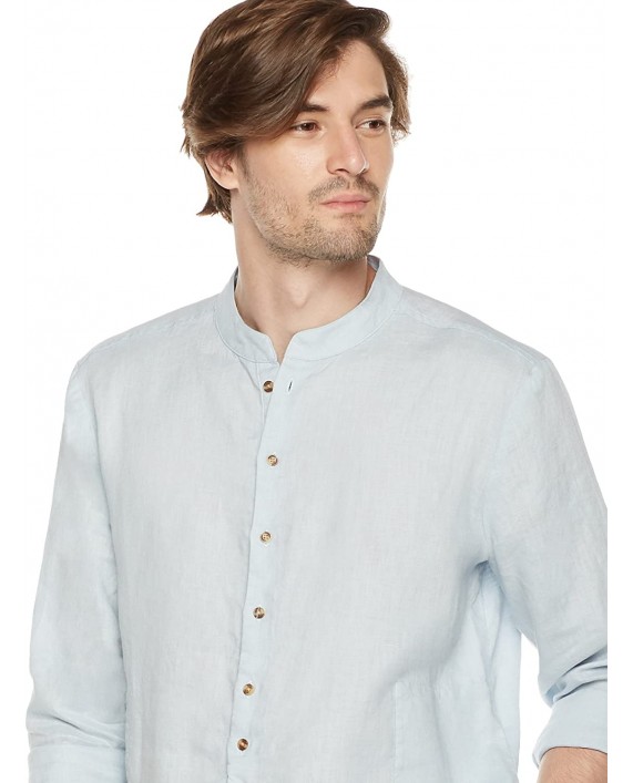 Isle Bay Linens Men's 100% Linen Long Sleeve Henley Mandarin Collar Shirt
