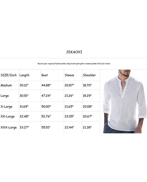 JEKAOYI Mens Cotton Linen Henley Shirts 3 4 Sleeve Beach Yoga Summer Solid T Shirt Tops at Men’s Clothing store