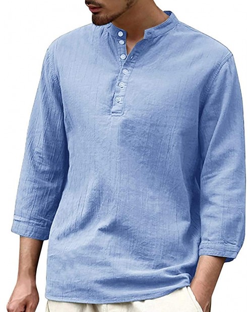 JEKAOYI Mens Cotton Linen Henley Shirts 3 4 Sleeve Beach Yoga Summer Solid T Shirt Tops at  Men’s Clothing store