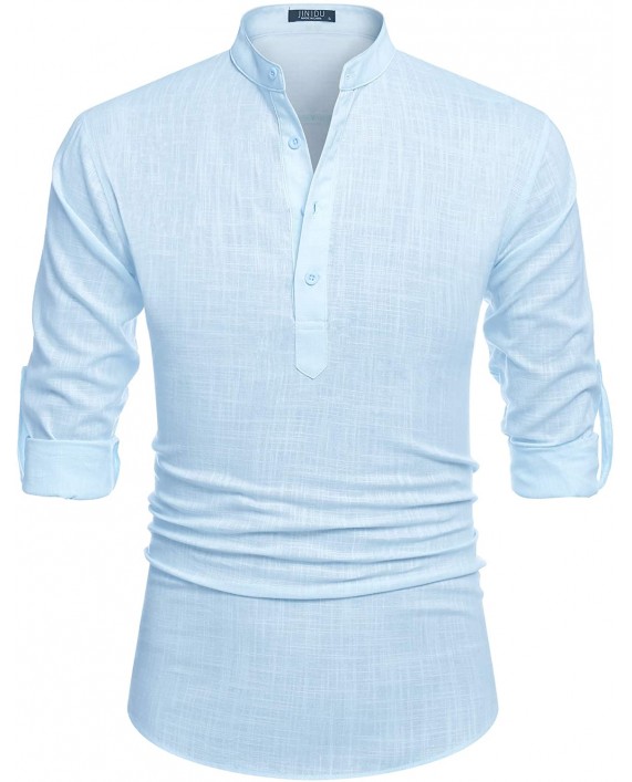 JINIDU Men's Long Sleeve Linen Henley Shirts Casual Cotton Beach Hippie T Shirt