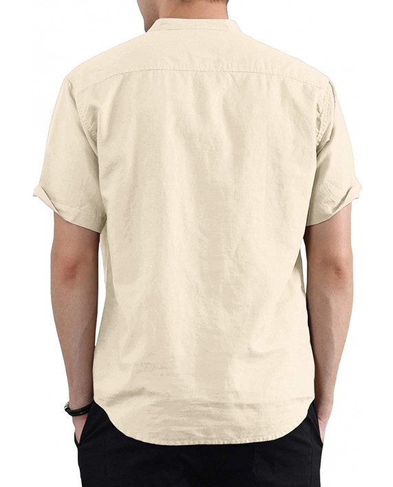 Karlywindow Men's Cotton Linen Henley Shirt Short Sleeve Hippie Casual Comfort Beach Yoga T Shirts Beige at Men’s Clothing store
