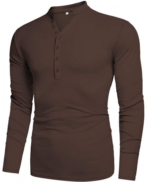 LecGee Men's Henley Shirt Long Sleeve Casual Henley Top with 3 Button Regular Fit Basic T-Shirts at Men’s Clothing store