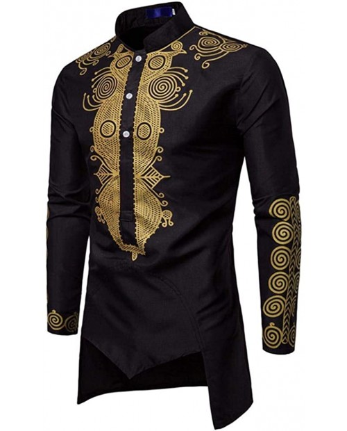 Luxfan Mens Dashiki African Tribal Clothing Printed Long Henley Shirt Traditional Ethnic Slim Fit Outfit Plus Size