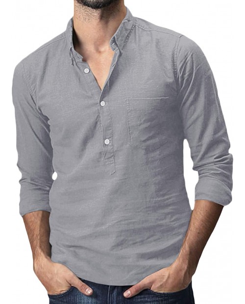 Makkrom Men's Cotton Linen Henley Shirt Long Sleeve Casual Lightweight Summer Beach Yoga Shirts Tops at  Men’s Clothing store