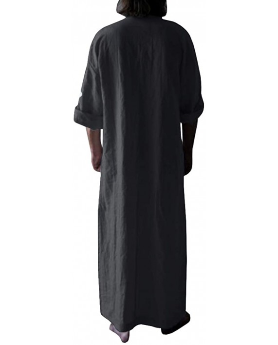 Makkrom Men's V-Neck Long Sleeve Robe Side Split Kaftan Long Gown Thobe for Beach Summer at Men’s Clothing store