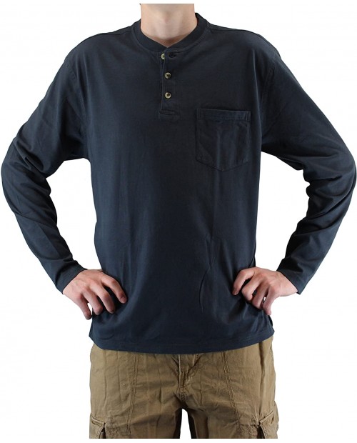 Maks Nano-Tex Pre-Washed Spill Resistance Long-Sleeve Pocket Henley Cotton T-Shirt at  Men’s Clothing store