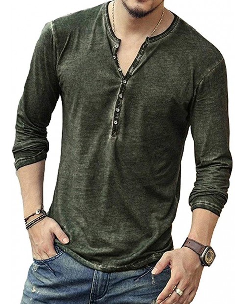 Men's Casual V-Neck Button Long Sleeve Henley T Shirts Lightweight Basic Shirts Tops Green XL at  Men’s Clothing store
