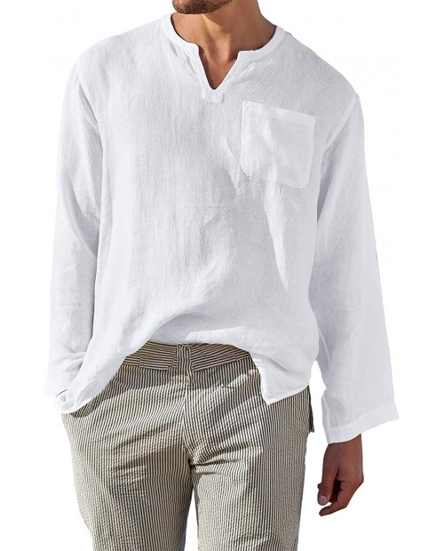 Mens Linen Henley Shirt Long Sleeve V Neck Casual Loose Fit Hippie Beach Yoga Tops with Pocket at  Men’s Clothing store