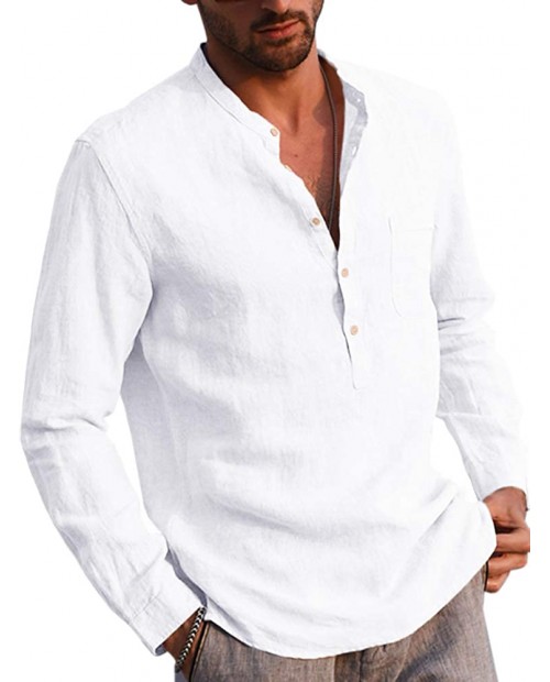 Mens Long Sleeve Linen Cotton Henley Shirts Casual Regular Fit Basic Yoga Top Beach Shirt at  Men’s Clothing store
