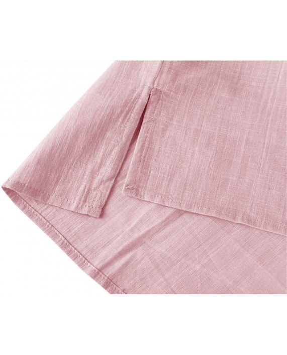 Mens Short Sleeve Linen Henley Shirt Summer Casual Banded Collar Beach T Shirts Lightweight Plain Tops Pink at Men’s Clothing store