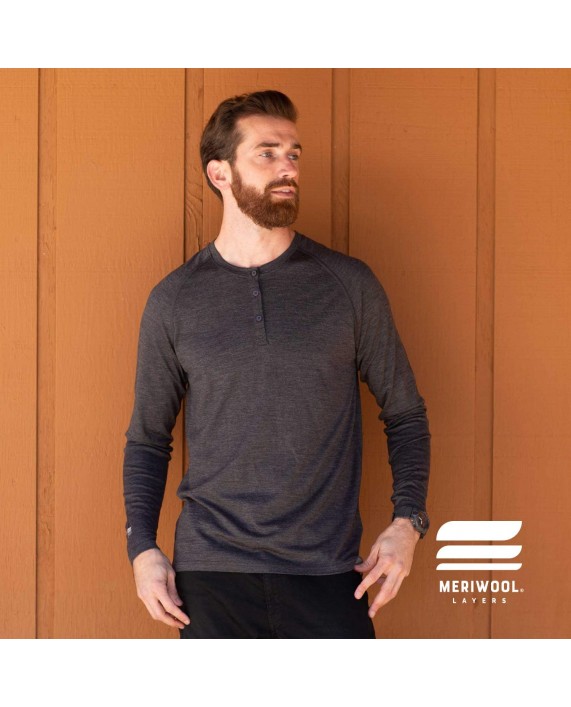 MERIWOOL Men's Base Layer Long Sleeve Henley - Lightweight Merino Wool Thermal at Men’s Clothing store