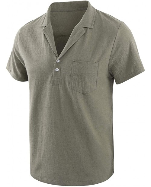 Moomphya Men's Slim Fit Suit Collar Pocket Henley T Shirt Cotton V-Neck Causal Shirts at  Men’s Clothing store