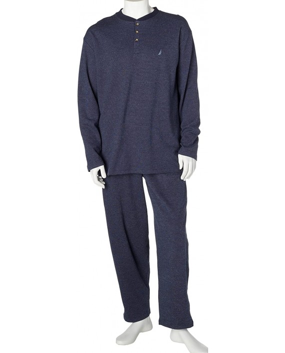 Nautica Men's Birdseye Yarn Dyed Knit Long Sleeve Sleep Henley at Men’s Clothing store Pajama Tops