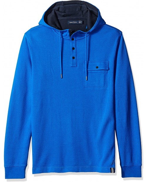 Nautica Men's Slim Fit Hooded Henley Shirt Sea Cobalt S at  Men’s Clothing store