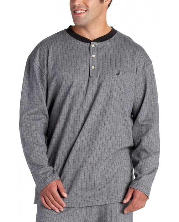 Nautica Sleepwear Men's Herringbone Long Sleeve Sleep Henley Navy at Men’s Clothing store Pajama Tops