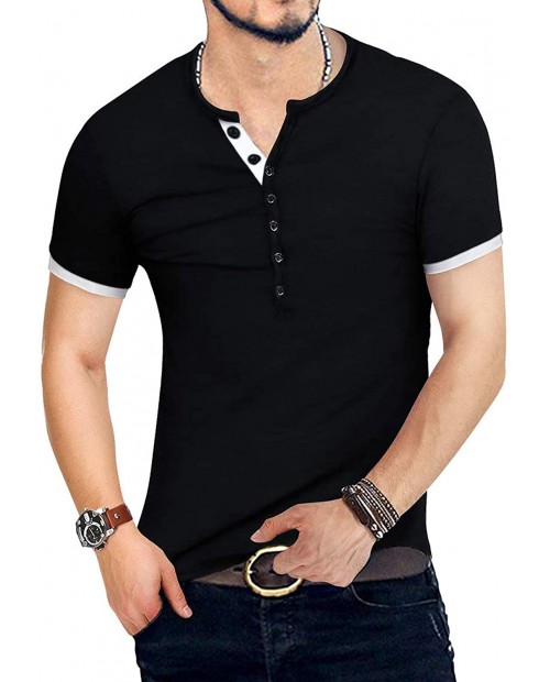 NeedBo Men Slim Fit Short Sleeve Henley Shirt Casual Basic Cotton T-Shirt at Men’s Clothing store