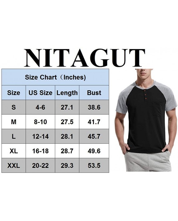 NITAGUT Men's Summer Casual T-Shirts Front Placket Raglan Short Sleeve Henley Shirts with Pocket at Men’s Clothing store