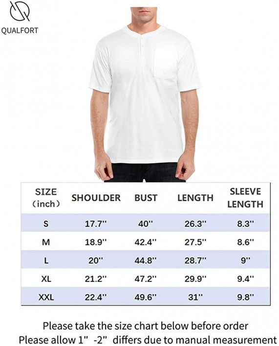 QUALFORT Men's Henley T-Shirt Short Sleeve Cotton Lightweight Tops S-XXL at Men’s Clothing store