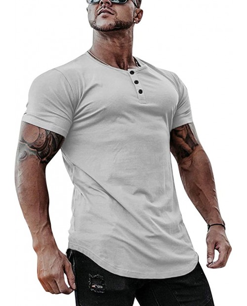 Rela Bota Men's T-Shirt Slim-Fit Short-Sleeve Henley Workout Solid Color Sweatshirt White M at  Men’s Clothing store