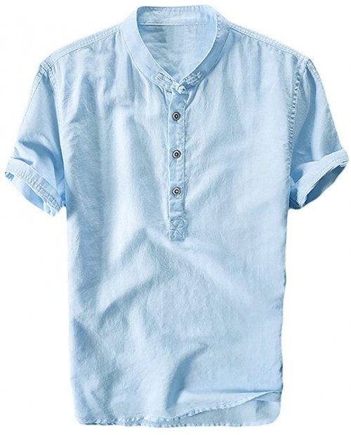Runcati Mens Linen Henley Shirts Beach Short Sleeve Cotton Tops Lightweight Tees Plain Summer T Shirt at  Men’s Clothing store