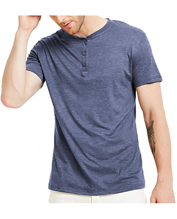 SALNIER Mens Casual Henley Shirt Slim Fit T Shirts Cotton Shirts Short Sleeve Blue S at Men’s Clothing store